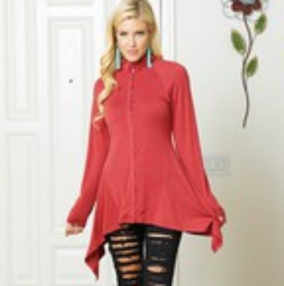 Dark Red Long sleeve flare Blouse.